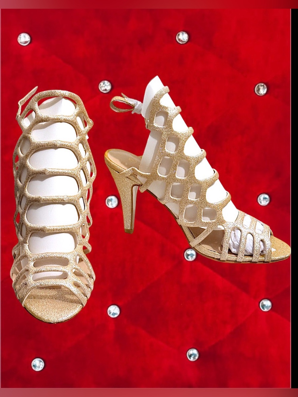 Forever CHAMPAGNE sparkle KIMMY-44 Strappy High Heels Sz 9
